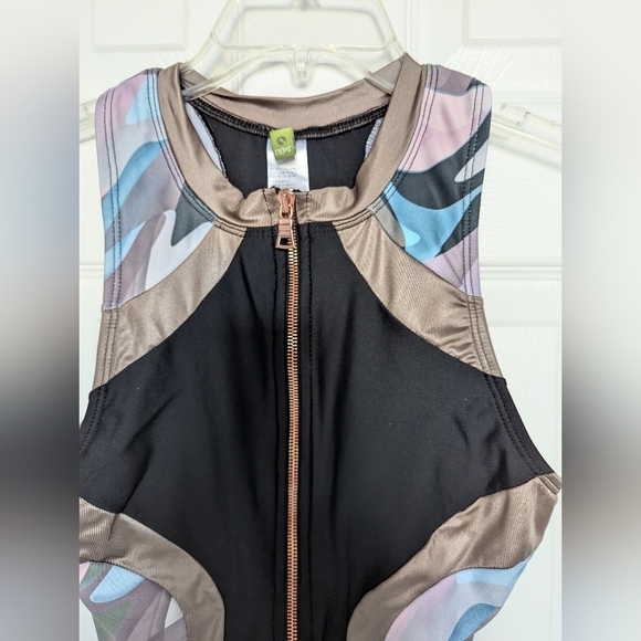 NWOT Next Womens (Medium) Front Zip Black & Metallic Racerback Bathing/Swim Suit - Picture 2 of 16